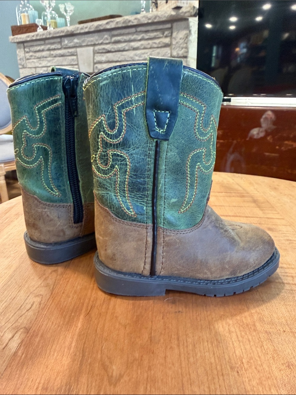 Smoky Mountain Kids Autry Western Cowboy Boots - Brown Distress & Green